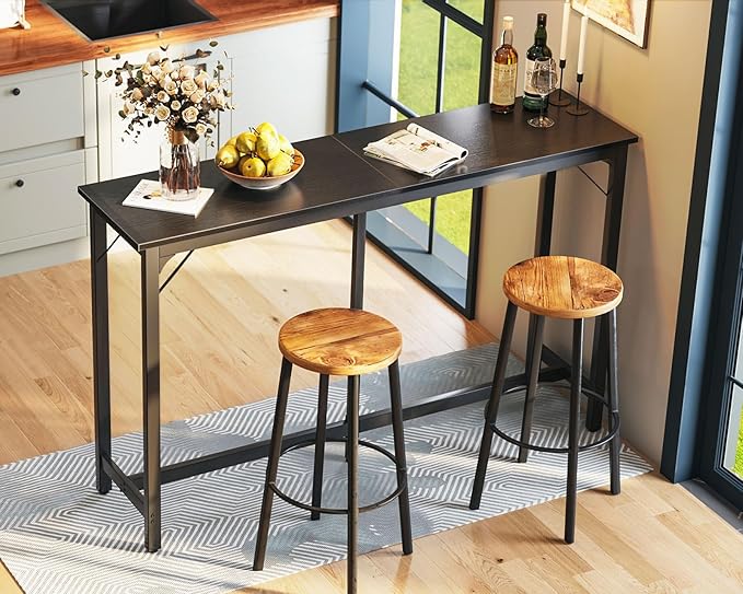 ODK 63 inch Bar Table, Bar Height Pub Table, Counter Height Bar Table, Rectangular High Top Kitchen & Dining Counter Tables with Sturdy Legs & Easy-to-Clean Top, Indoor use, Black
