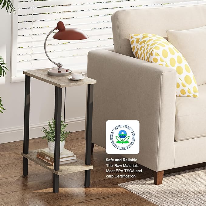 TUTOTAK Small Side Table, Narrow End Table, Set of 2, Skinny Sofa Table, Slim Nightstand, Couch Table, Living Room, Bed Room, Greige TB01BG0622