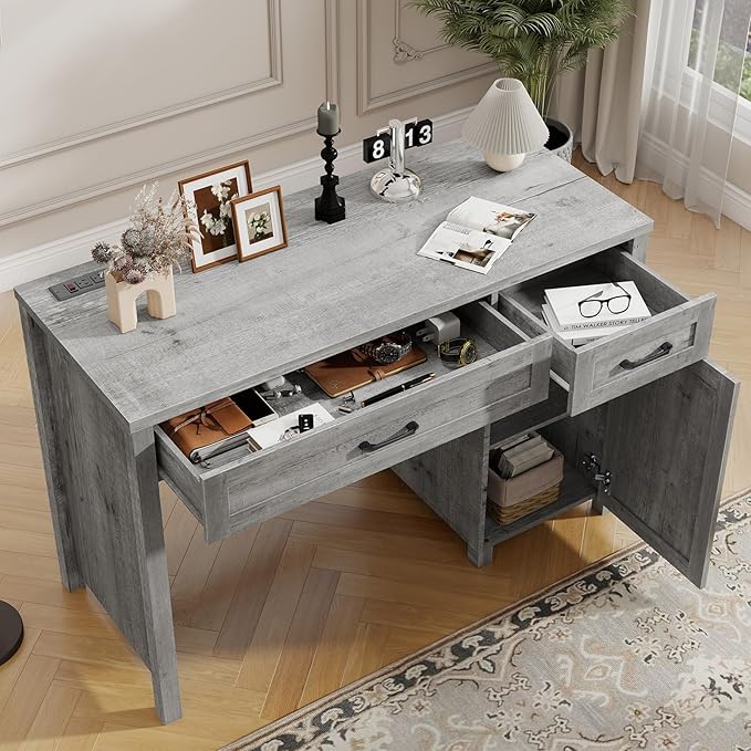 Farmhouse 47" Executive Desk, Computer Desk with Drawers and Storage Cabinet, Workstation Computer Desk for Home Office and Study.(Grey)