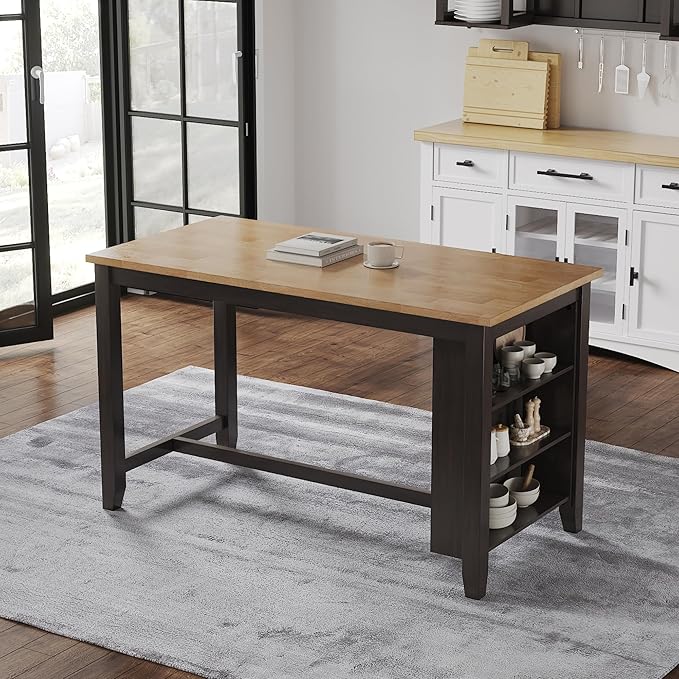 Signature Design by Ashley Gesthaven Contemporary Counter Height Dining Table with 3 Shelves and Trestle Base, Light Brown & Dark Brown