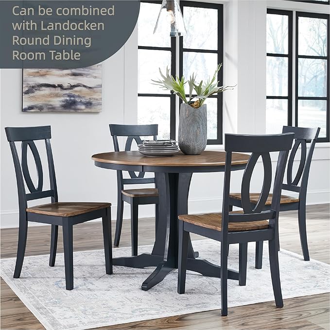 Signature Design by Ashley Landocken Casual Armless Dining Chair with Contoured Seat, Set of 2, Light Brown & Blue