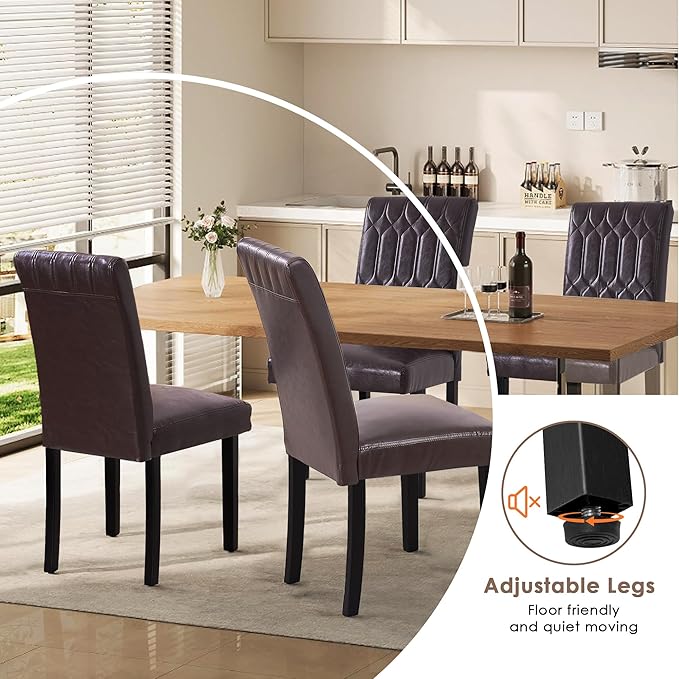 VECELO Upholstered Dining Chairs Set of 2, Modern PU Leather Accent Parsons, Solid Wood Legs w/Rubber Footpads, for Living Room Kitchen, Coffee