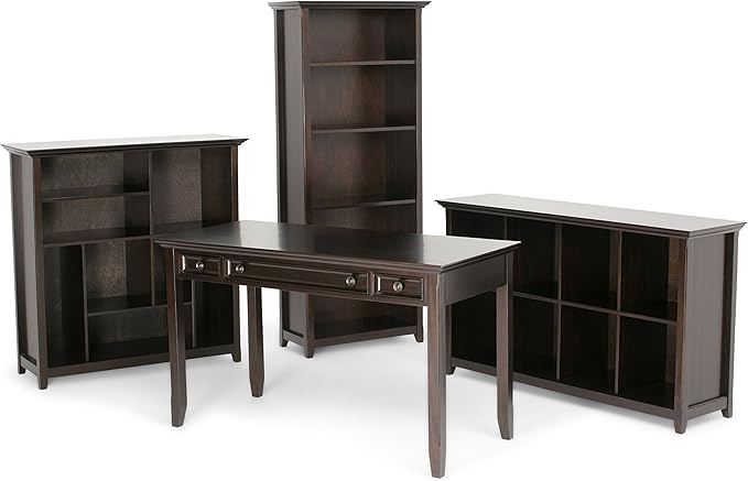 SIMPLIHOME Amherst Bookcase - 70 inch Tall 5-Shelf Solid Wood Bookshelf in Hickory Brown, Transitional Storage for Living Room, Study Room or Office with Adjustable Shelves and Tapered Legs