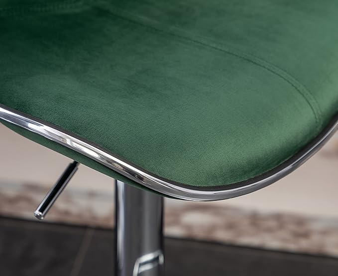 Roundhill Furniture Masaccio Velvet Upholstered Adjustable Swivel Barstool, Set of 2, Green