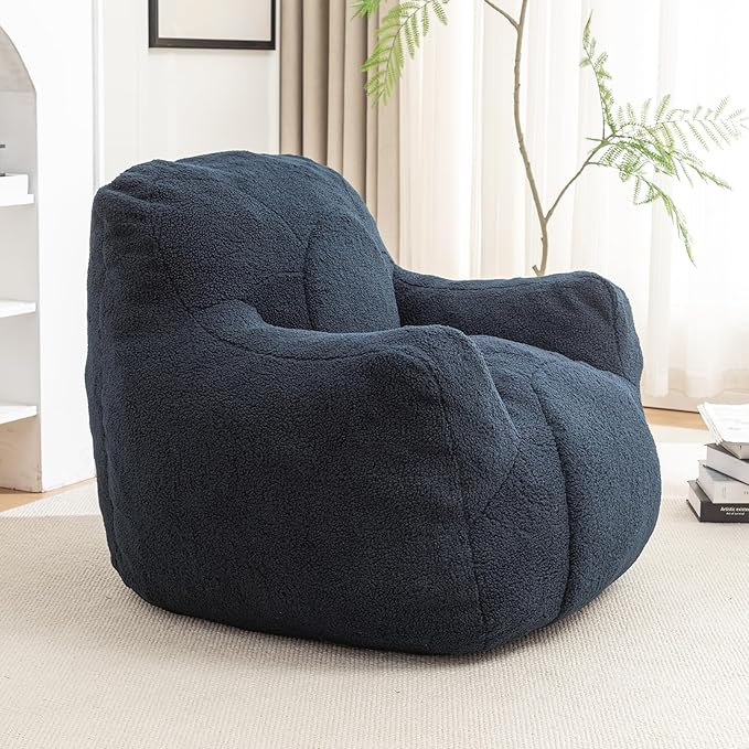 Furniliving Bean Bag Chair, Giant Bean Bag Chair Stuffed Floor Sofa for Adults Comfy Bean Bag Sofa with Back Support, Oversized Bean Bag Couch for Living Room Bedroom Dorm Office, Teddy, Dark Blue