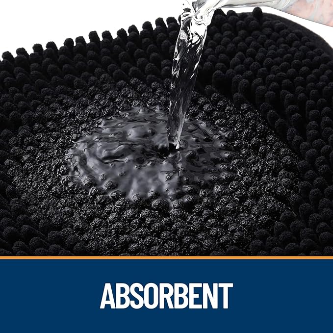 OLANLY Door Mat for Muddy Dog Paws 48x30, Ultra Absorbent Chenille Mud Doormat with Paw Print Design, Non-Slip Washable Doormat for Indoor Entryway, Quick-Dry Pet Bed Mats for Dirty Dogs, Black