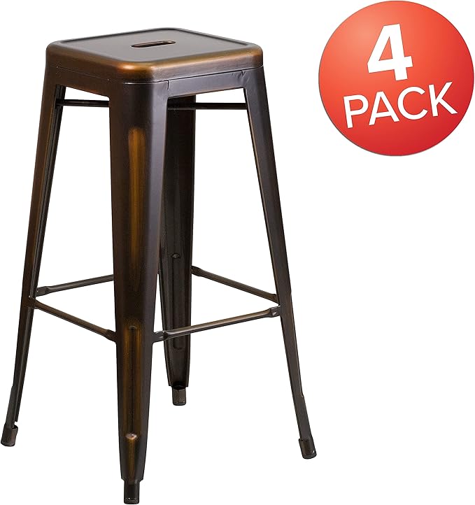 Flash Furniture Kai Commercial Grade 4 Pack 30" High Backless Distressed Copper Metal Indoor-Outdoor Barstool