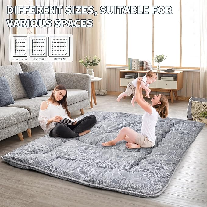 Japanese Floor Mattress,4" Thicken Japanese Floor Sleeping Pad Foldable,Futon Mattress Suitable for Camping and Guest Room (Grey, Full (80" X 47"))