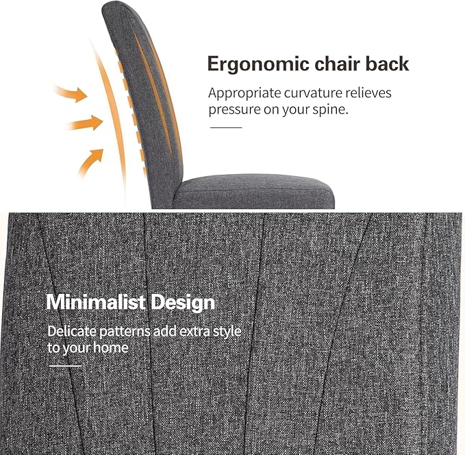 VECELO Upholstered Dining Chairs Set of 6, Modern Fabric and High Back & Solid Wood Legs, Parsons for Kitchen/Living Room- Dark Gray