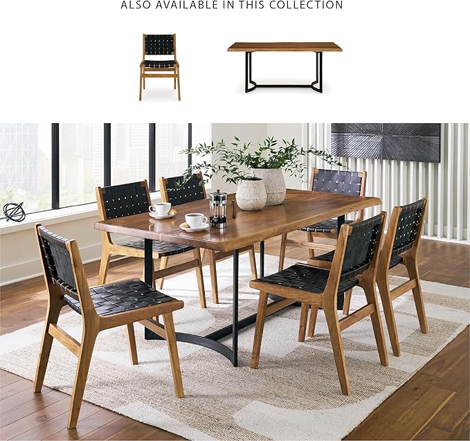 Signature Design by Ashley Fortmaine Contemporary Dining Table with Natural Live Edge, Light Brown & Black