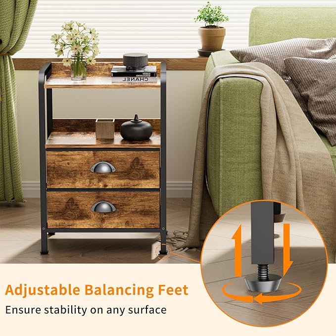 Nightstand Bedside Table with 2 Drawers Small Kids Night Stand for Bedroom Bed Side Table with Storage,Dresser Cabinet Chest of Drawer 15.7" L x 11.0" W x 23.6" H