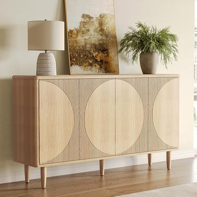 LITTLE TREE 59-Inch Buffet Cabinet Sideboard with Storage, Modern Sideboard Buffet Table with Doors for Living Room, Dining Room