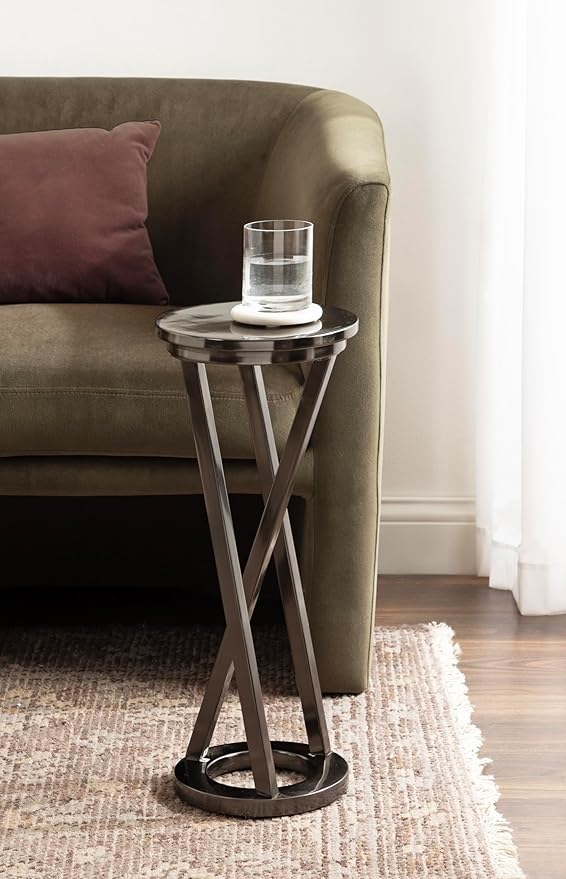 Kate and Laurel Aja Modern Metal Round Drink Table, 9 x 9 x 22, Gray Gunmetal, Decorative Geometric Pedestal Table with Circular Tabletop for Use as Metal Indoor Plant Stand