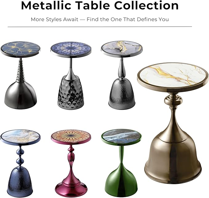 HOMES: Inside + Out Halric Modern 24" Tall Round End Table with Decorated Tabletop and Iron Metal Base, Accent Furniture, Elegant Pedestal Stand for Living Room, Home Office, Antique Brass