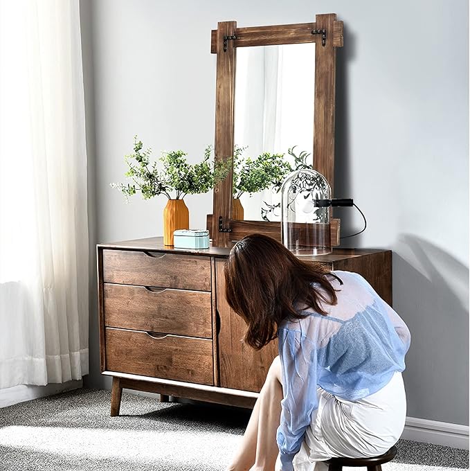 MeMoreCool Rustic Wood Mirror for Bathroom, Decorative Framed Farmhouse Vanity Mirror, Wall Mounted Rectangular Mirror for Bedroom or Living Room, Small 20x30 Inch