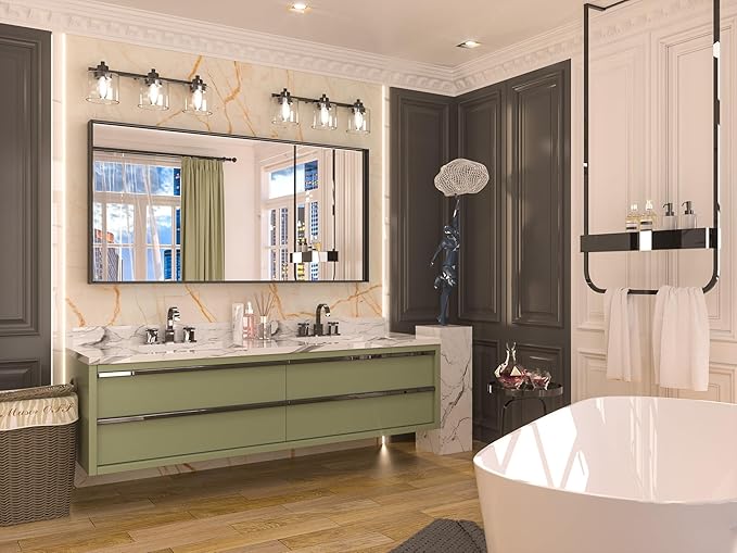 Keonjinn 48 x 24 Inch Black Bathroom Mirrors for Over Sink Bathroom Vanity Mirror for Wall Metal Frame Rectangle Mirror Large Square Corner Matte Black Mirror Full Length Mirror(Horizontal/Vertical)