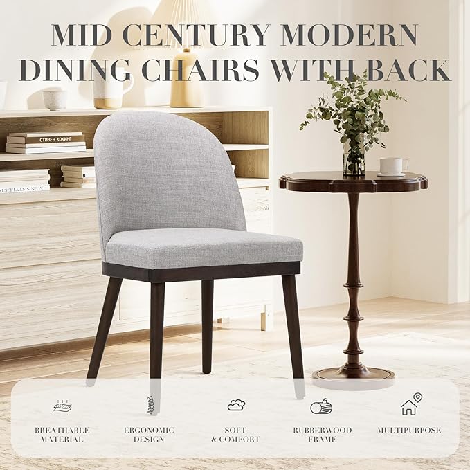 COLAMY Upholstered Dining Chairs Set of 2, Wooden Kitchen Chairs with Open Back, Modern Dining Room Chairs with Wood Frame, Dinner Side Chairs for Dining Room Kitchen Restaurant, Light Grey