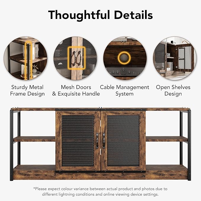 GarveeHome Farmhouse TV Stand for 65/75 inch TV, Entertainment Center with Storage Cabinet, Industrial TV Console Cabinet with Mesh Doors, 63" Rustic TV Media Console Table for Living Room, Vintage