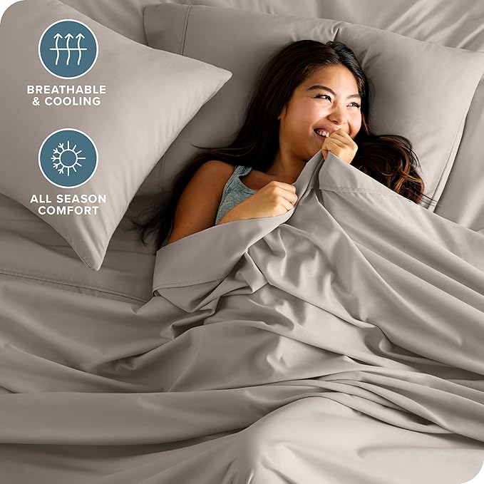 Bare Home King Sheet Set - Luxury 1800 Ultra-Soft Microfiber Queen Bed Sheets - Double Brushed - Deep Pockets - Easy Fit - 4 Piece Set - Bedding Sheets & Pillowcases (King, Khaki)