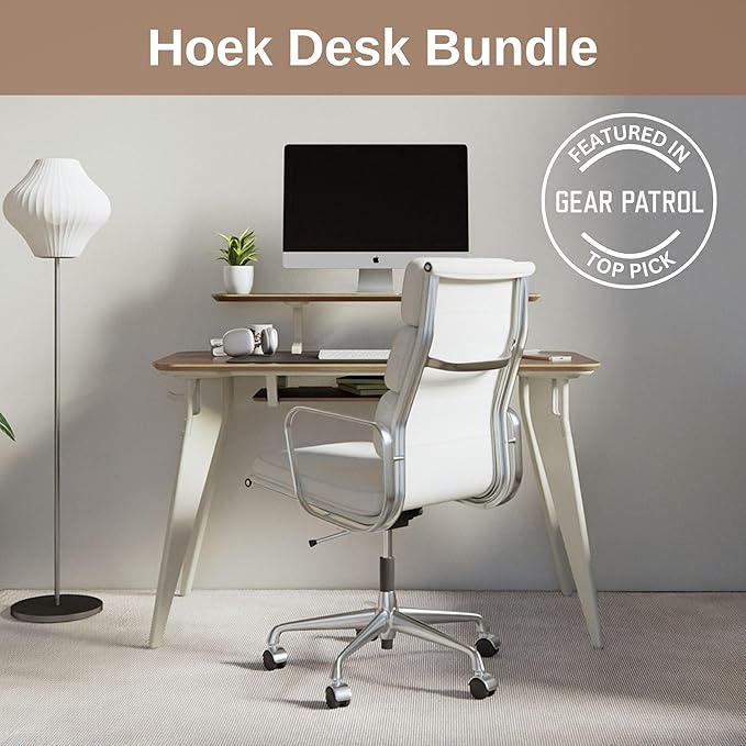 HOEK Dorm Room Desk Bundle, 47.5" x 23", Folding Student Study Desk with SNAP Assembly, Monitor Shelf, Under Shelf, Side Hook and Wall Cleat, Compact Space-Saving Table for School (Walnut/White)