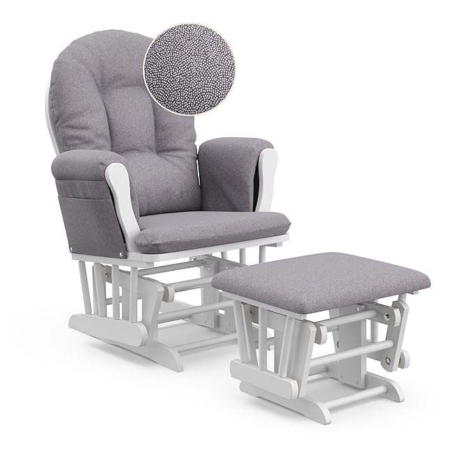 Storkcraft Premium Hoop Glider & Ottoman (Espresso/Gray Swirl) — GREENGUARD Gold Certified Nursery Glider, Solid Wood Craftsmanship, Smooth-Gliding Nursery Chair and Ottoman, Award-Winning