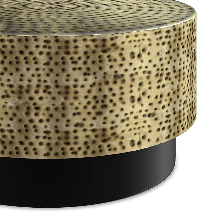 SIMPLIHOME Montrose Metal Coffee Table - 30 inch Wide Solid Iron Round Living Room Table in Antique Gold and Black, Modern Industrial Cocktail Table for Lounge with Hand-Hammered Texture, Assembled