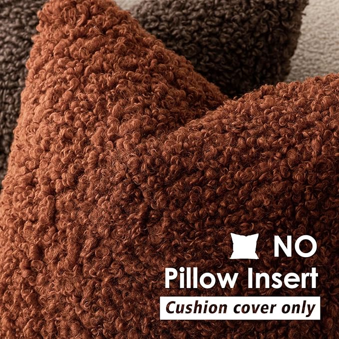 Foindtower 2 Pieces 22x22 Inch Hazel Brown,Faux Fur Throw Pillow Cover Accent Sherpa Furry Pillow Covers Fuzzy Soft Pillowcases Cozy Sheepskin Decorative Fleece Cushion Case for Bed Couch Living Room