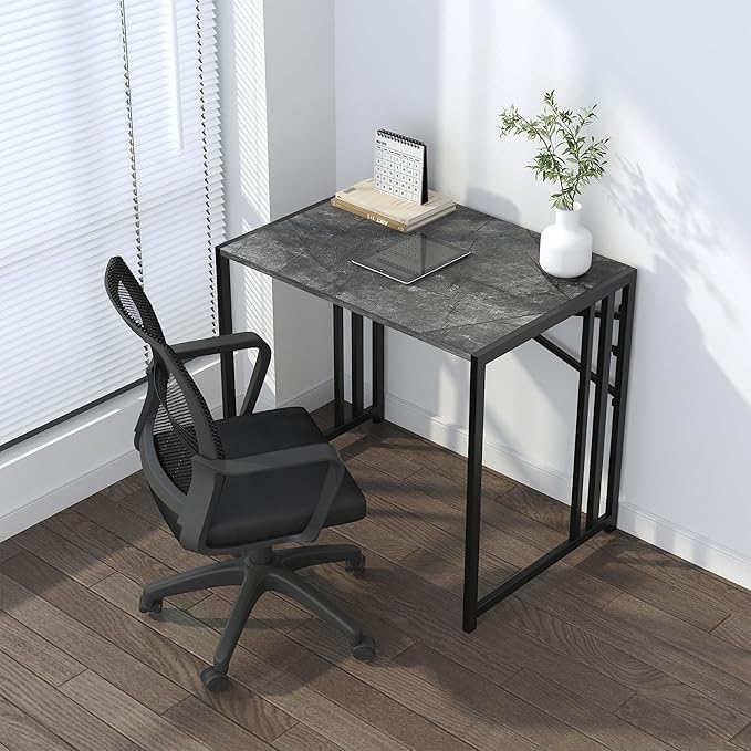 Small Folding Computer Desk 32 inch, Writing Gaming Computer Desk for Small Spaces, No Assembly Required Office Desk, Grey