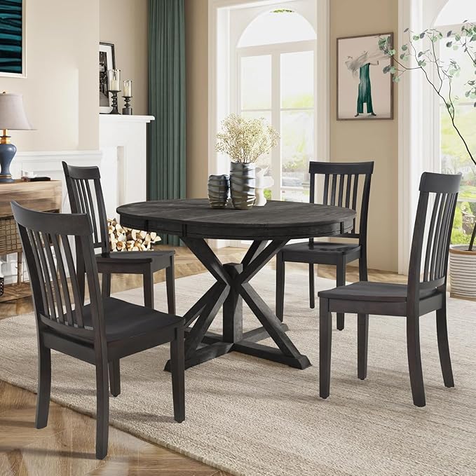 COLAMY Wooden Dining Room Chairs Set of 2, Spindle High Back Windsor Kitchen Side Chair, Farmhouse Dining Chairs for Kitchen, Dining Room, Dark Brown