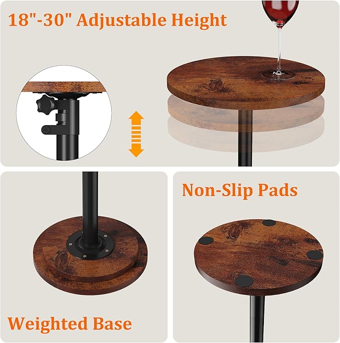 2Pack Drink Table - 360° Swivel Height Adjustable for Small Spaces, Round Side Martini Pedestal Table for Sofa Couch, Living Room, Bedroom, Vintage