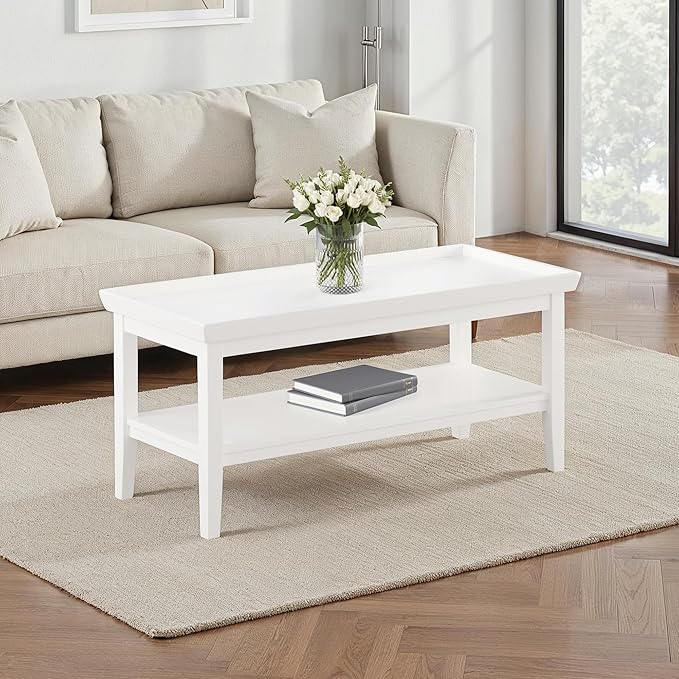 Convenience Concepts Ledgewood Coffee Table 42" - Modern Center Room Accent with Storage Shelf for Transitional, Traditional Living & Family Room, White