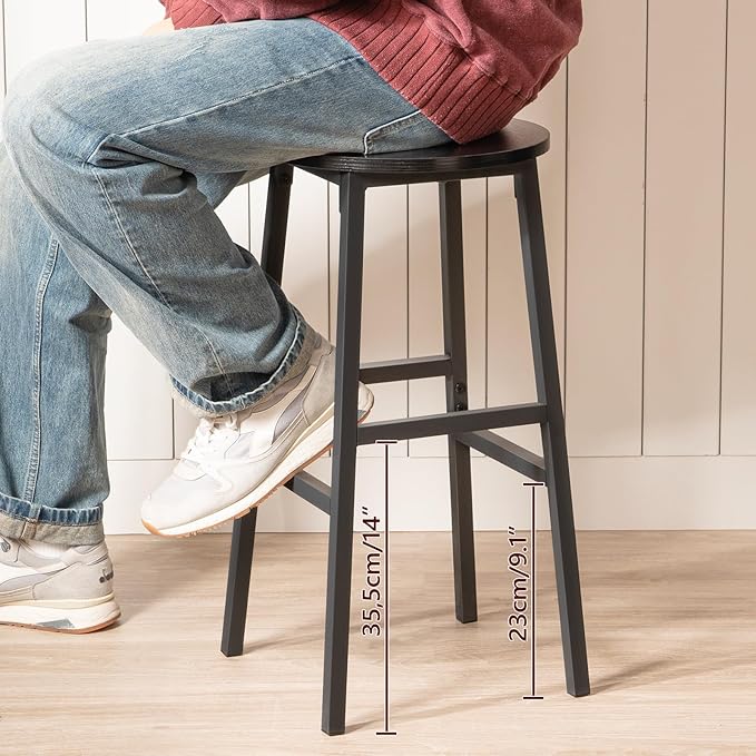 Bar Stools, Set of 2 Round Bar Chairs with Footrest, 24.4 Inch Kitchen Breakfast Bar Stools, Industrial Bar Stools, Easy Assembly, for Dining Room, Kitchen, Black BAHB0201