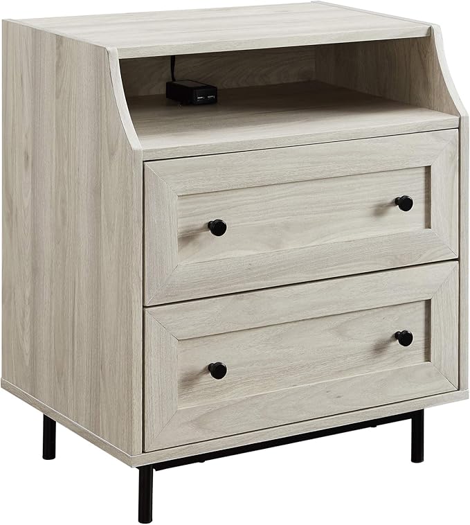 Walker Edison Florence 22 Inch 2 Drawer Open Top Side Table with USB Port - Birch