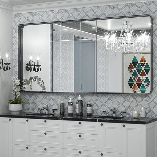 TokeShimi Black Bathroom Mirror for Wall Vanity Mirror with Non-Rusting Aluminum Alloy Brushed Matte Metal Frame for Modern Minimalist Farmhouse Home Decor (Horizontal/Vertical) (60 x 30 Inch)