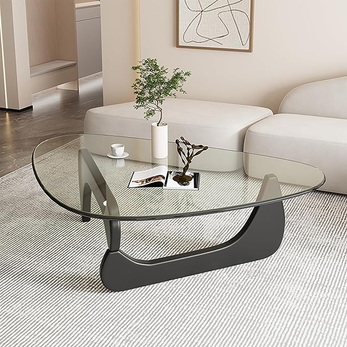 Mid Century Modern Glass Coffee Table for Living Room, Small Coffee Tables, Suitable for Bedroom Living Room Reception Office Tables（Black/Transparent，Small）