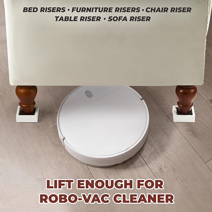 FASONLA Bed Risers (Set of 8) Furniture Risers Lifts Height 1", 2", 3" or 4", Solid Natural Wood Risers, Non-Slip Recessed Hole to Heavy Bed/Furniture (White Color)