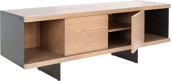 SAFAVIEH Couture Terrance TV Stand for up to 65" Flatscreen – Brown, 2 Doors with Interior Storage, 2 Open Shelves, Entertainment Media Console (SFV6047A)