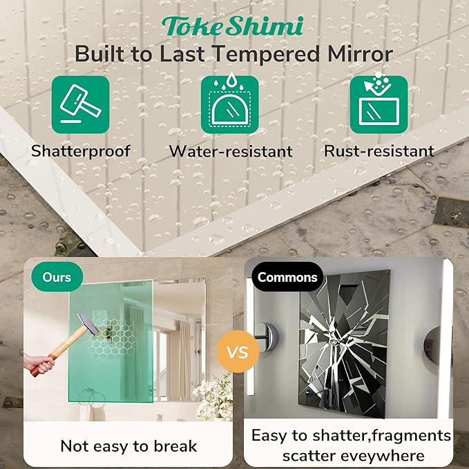 TokeShimi 48x36 Frameless Bathroom Mirror for Over Sink with 1" Beveled Edge, Tempered Bathroom Vanity Mirror Beveled, Shatterproof Rectangle Mirrored Wall Mounted for Living Room, Entryway