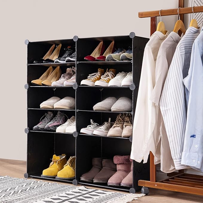 Shoe organizer Cabinet,24 Pair shoe rack organizer closet, DIY Narrow Standing Stackable Space Saver Shoe Cabinet with Doors
