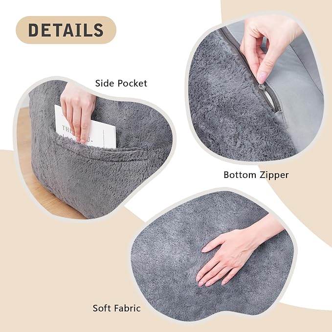 FAREYY Giant Bean Bag Chair with Armrests, Oversized Bean Bag Couch for Adults and Kids, Faux Fur Comfy Large Chair with Filler, Stuffed Lounge Floor Boneless Chair for Living Room, Light Gray