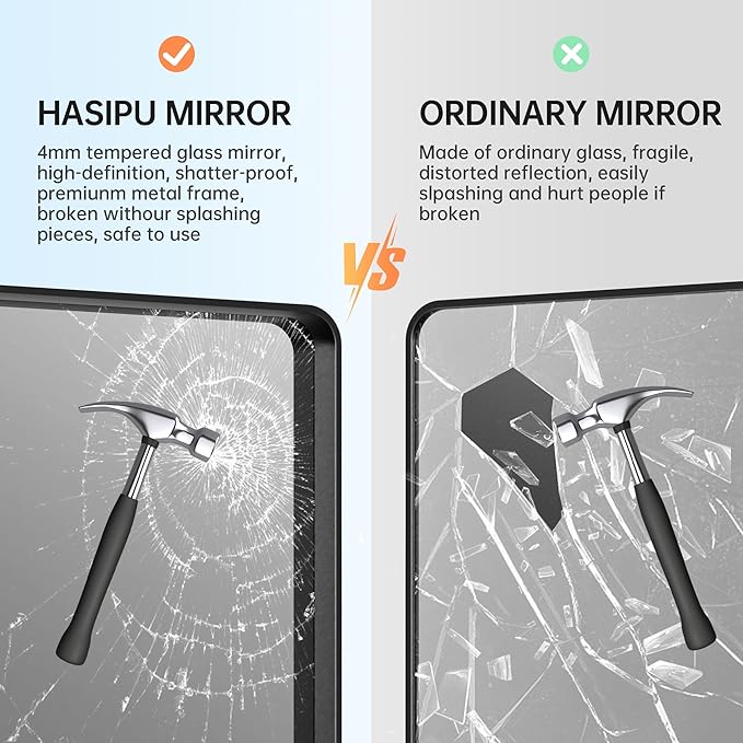 Hasipu Black Bathroom Mirror for Wall, 55 x 30 Inch Metal Framed Bathroom Mirrors for Over Sink, Rectangle Bathroom Vanity Mirror, Anti-Rust, Tempered Glass, Horizontal or Vertical