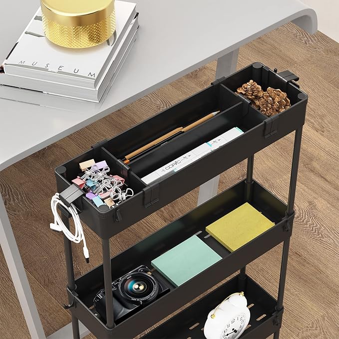 SPACELEAD Slim Storage Cart 4 Tier,Bathroom Organizer Rolling Utility,Mobile Shelving Unit Slide Out for Office, Kitchen, Laundry Room & Narrow Places,Black