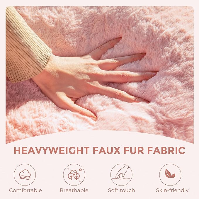 MAXYOYO Bean Bag Chair, Comfy Pebble Shaped Single Bean Bag Sofa for Adults, Stuffed Floor Sofa with Supportive Backrest & Armrests, Modern Faux Fur Accent Chair for Living Room & Bedroom, Pink