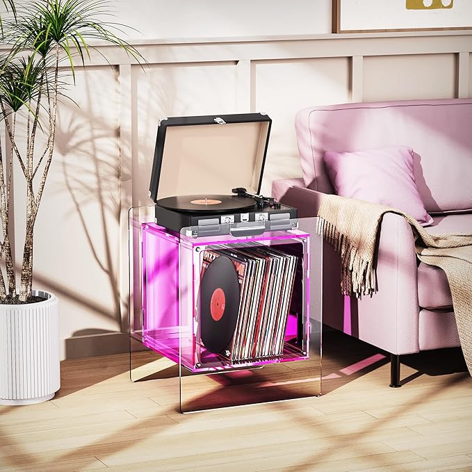 Acrylic Nightstand Colorful Bedside Table with Open Storage Shelf,Clear Side Table for Living Room (1, Pink)