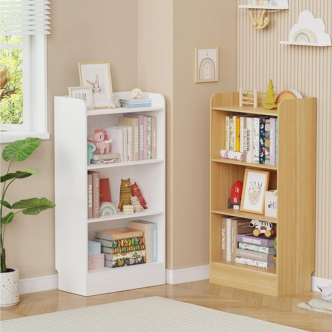 Lkeiyay Montessori Toy Shelf, 4-Tier Kids Storage Organizer,Kid Book Shlef -Ideal for Playroom, Nursery (White)