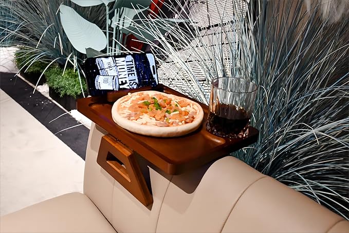 Couch Arm Tray Table Clip on Sofa, Armrest TV Tray Table with 360° Rotating Phone Holder, Sofa Chair Side Table, Gift for Mom Dad or Friends 11.8'' with Logo of Tree of Life