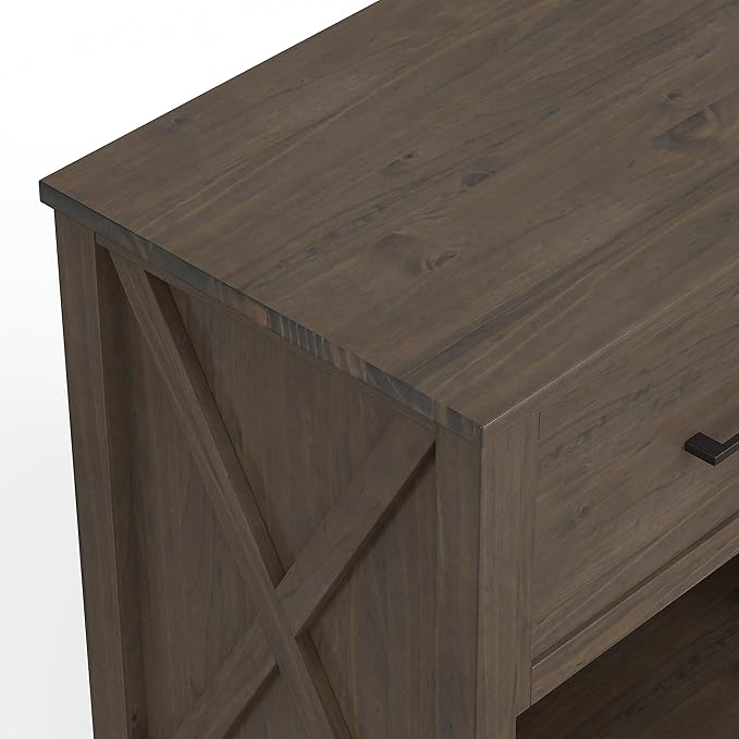 SIMPLIHOME Ela SOLID WOOD 24 Inch Wide Transitional Bedside Table in Smoky Brown, For the Living Room and Bedroom