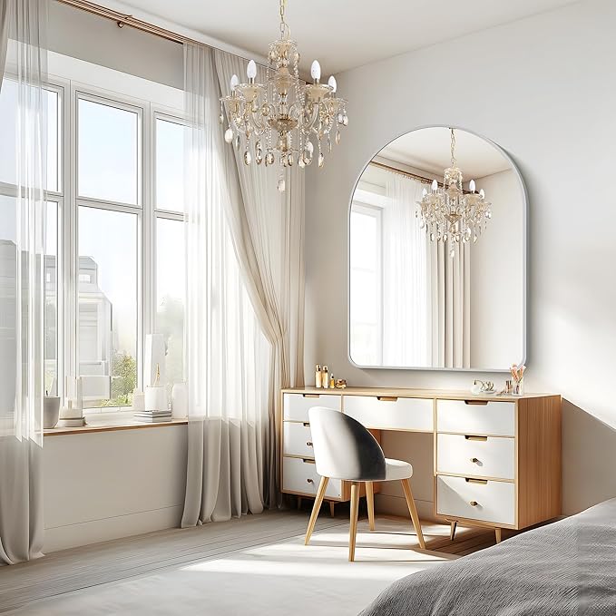 FORBATH Large Arched Wall Mirror 48x36 Inch, Silver Arch Bathroom Mirror with Aluminum Frame, Arched Mirror for Dresser, Fireplace,Entryway,Home Decor,Hanging or Leaning Against Wall