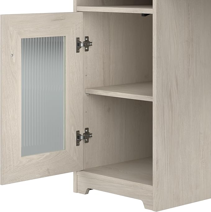 Bush Furniture Cabot L Shaped Desk with Hutch | Corner Desk with Storage for Home Office in Linen White Oak | 60W L Shaped Computer Desk