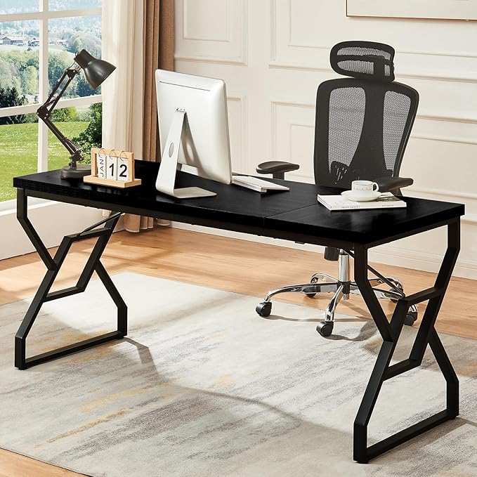 HOMISSUE 63-inch Executive Desk, Large Home Office Desk with Engineered Wood Tabletop and Metal Frame, Rustic Workstation Desks with Sturdy Structure, Long Computer Desks for Home Office, Writing